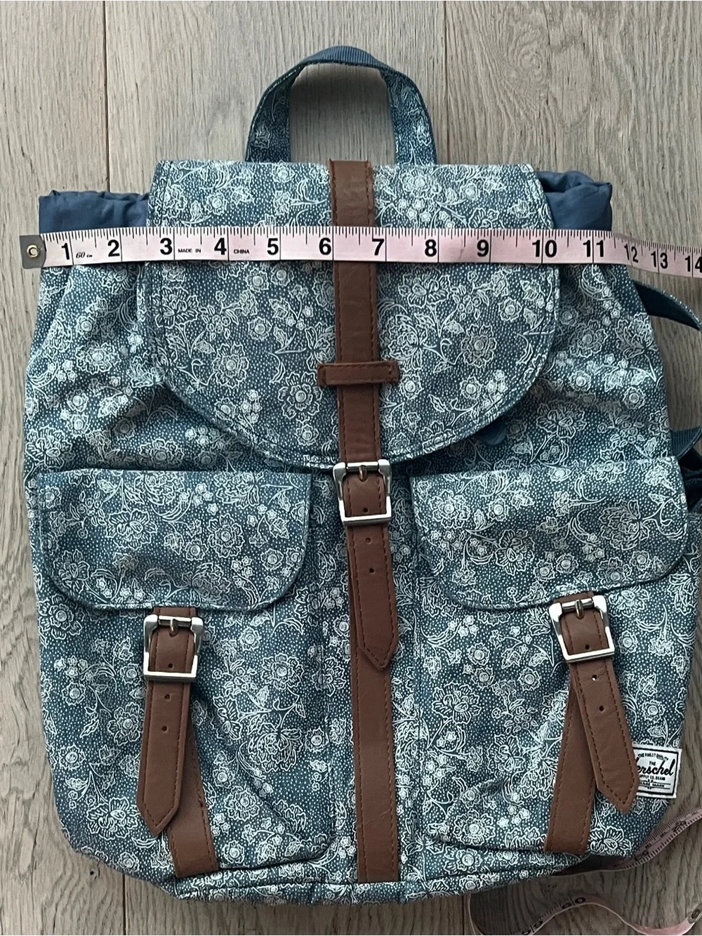 Herschel Supply Small Blue Floral Backpack Leather Straps